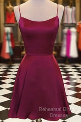 Short Burgundy Backless Semi Formal Prom Dresses, Short Burgundy Backless Formal Graduation Homecoming Dresses